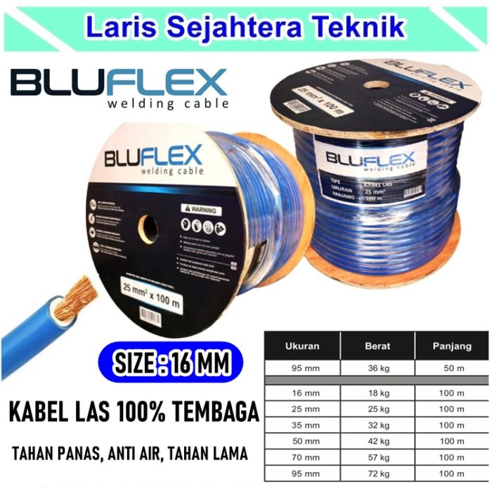 Jual Kabel Las Bluflex 16 MM x 100mtr Full Tembaga Warna Biru