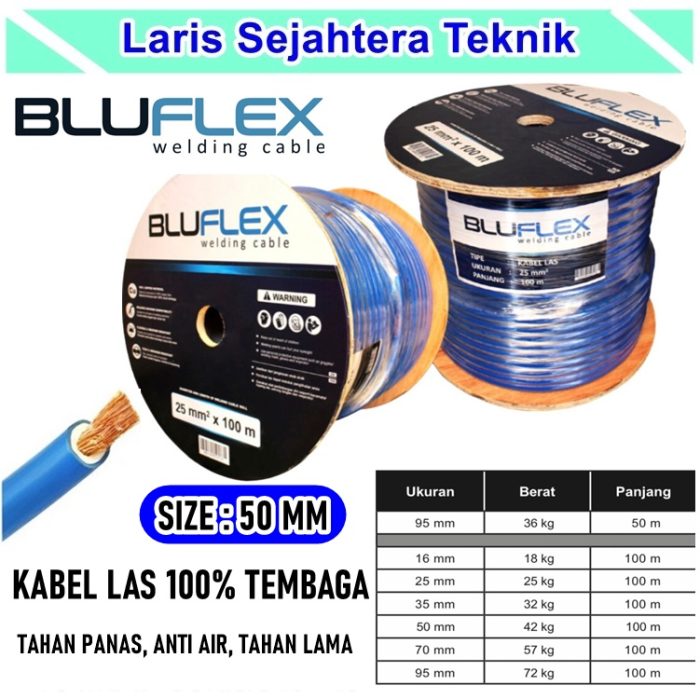 Jual Kabel Las Bluflex 50mm x 100mtr Full Tembaga Warna Biru