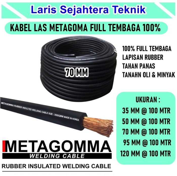 Jual Kabel Las Metagoma 70 mm x 100mtr Full Tembaga