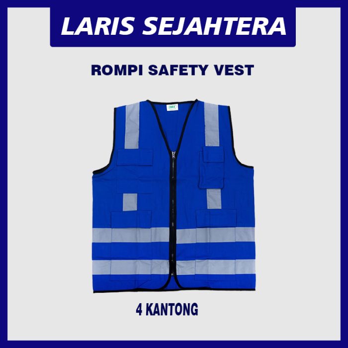 Jual Rompi safety Biru 4 Kantong Saku