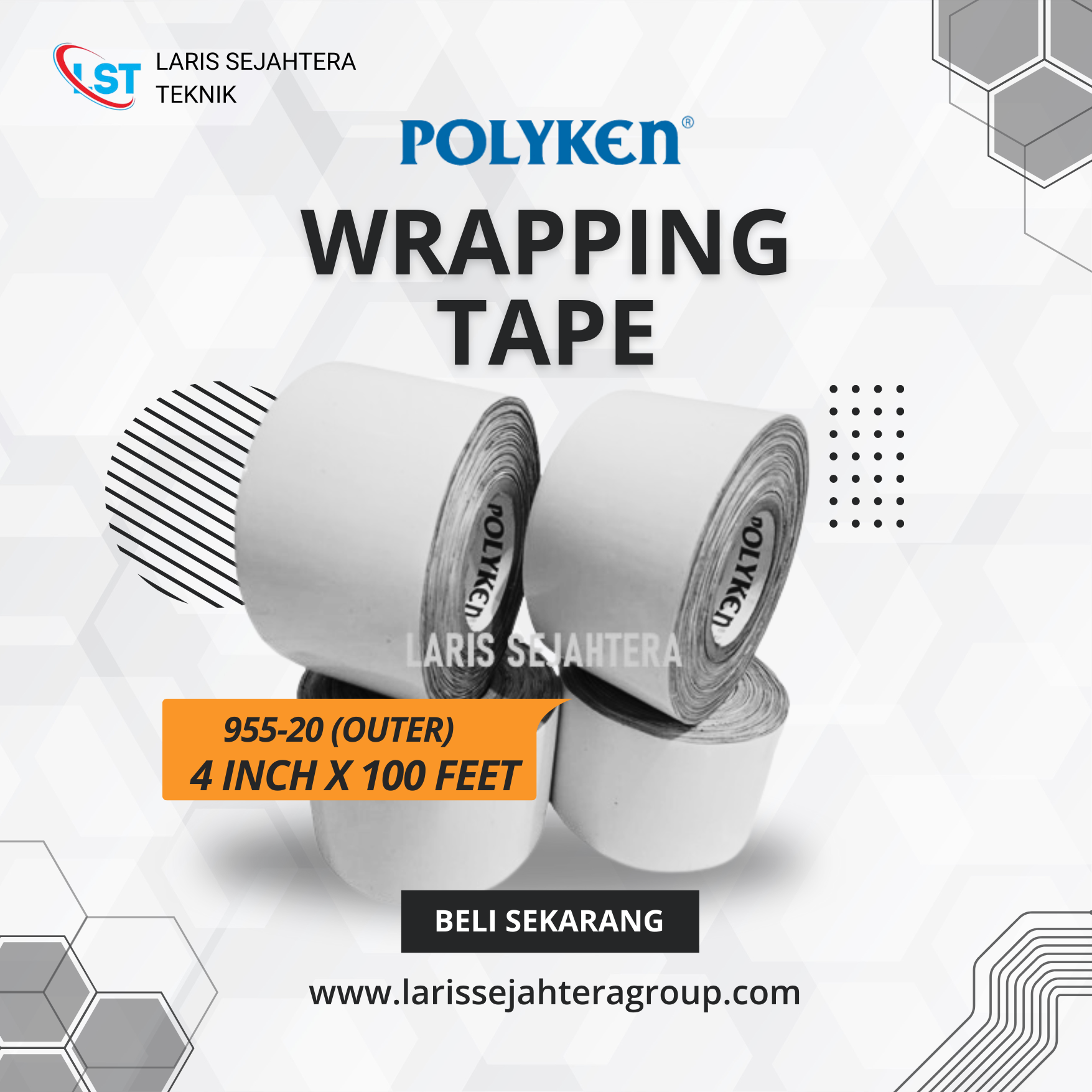 Polyken Wrapping Tape 955 20 Ukuran 4 inch x 100 Feet Putih