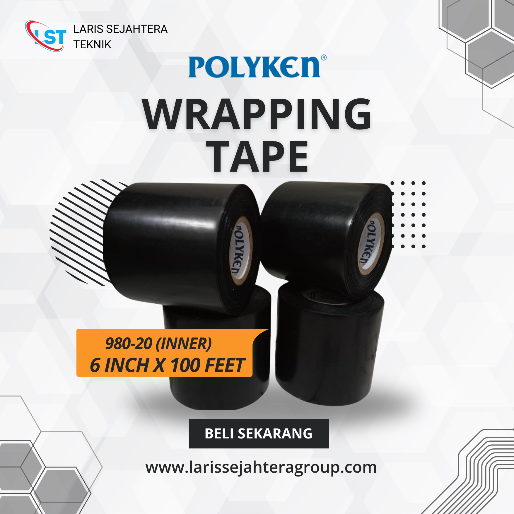 Polyken Wrapping Tape 980 20 Ukuran 6 inch x 100feet Hitam