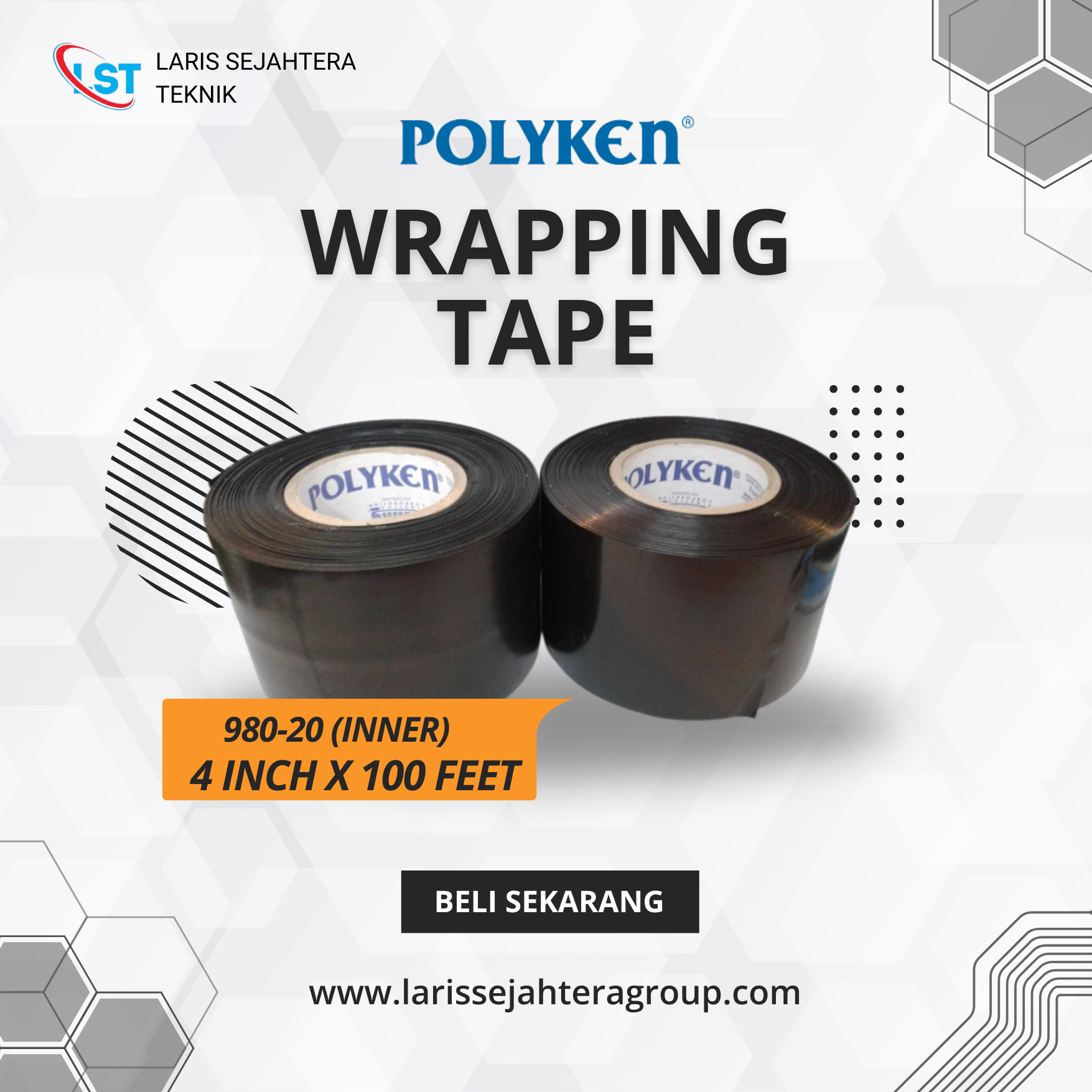 Wrapping Tape Polyken 980 20 Ukuran 4 inch x 100 Feet Hitam