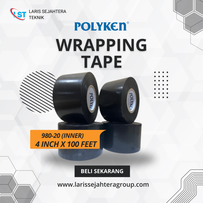 wrapping tape polyken 4 inch 100 feet hitam